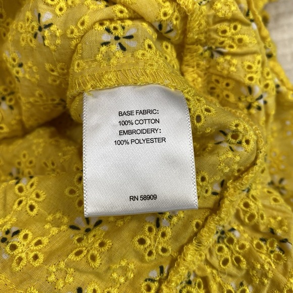 A Loves A Womens Floral Eyelet Ruffle Cottage Boho Yellow Top Size L Zip Back - Picture 5 of 11
